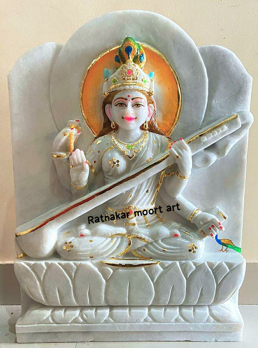 White marble Saraswati chitrapat
